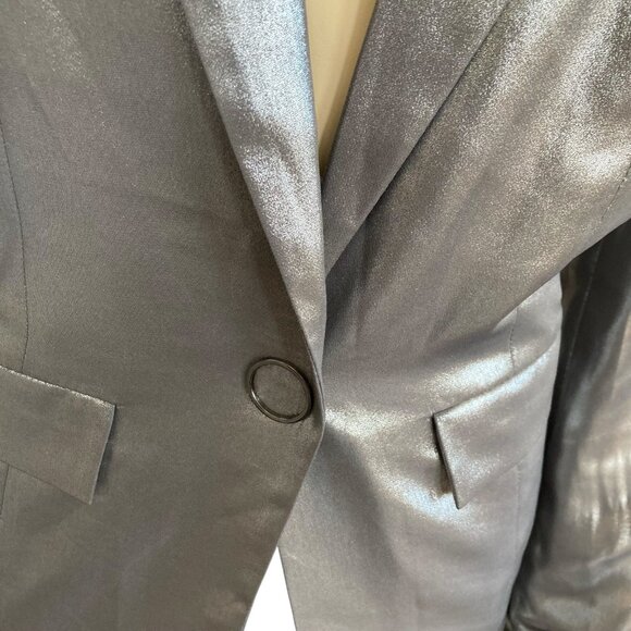 Anthropologie Maeve Slinky Silver Metallic Trench Coat Style Jacket Sz. 0 - Picture 5 of 8